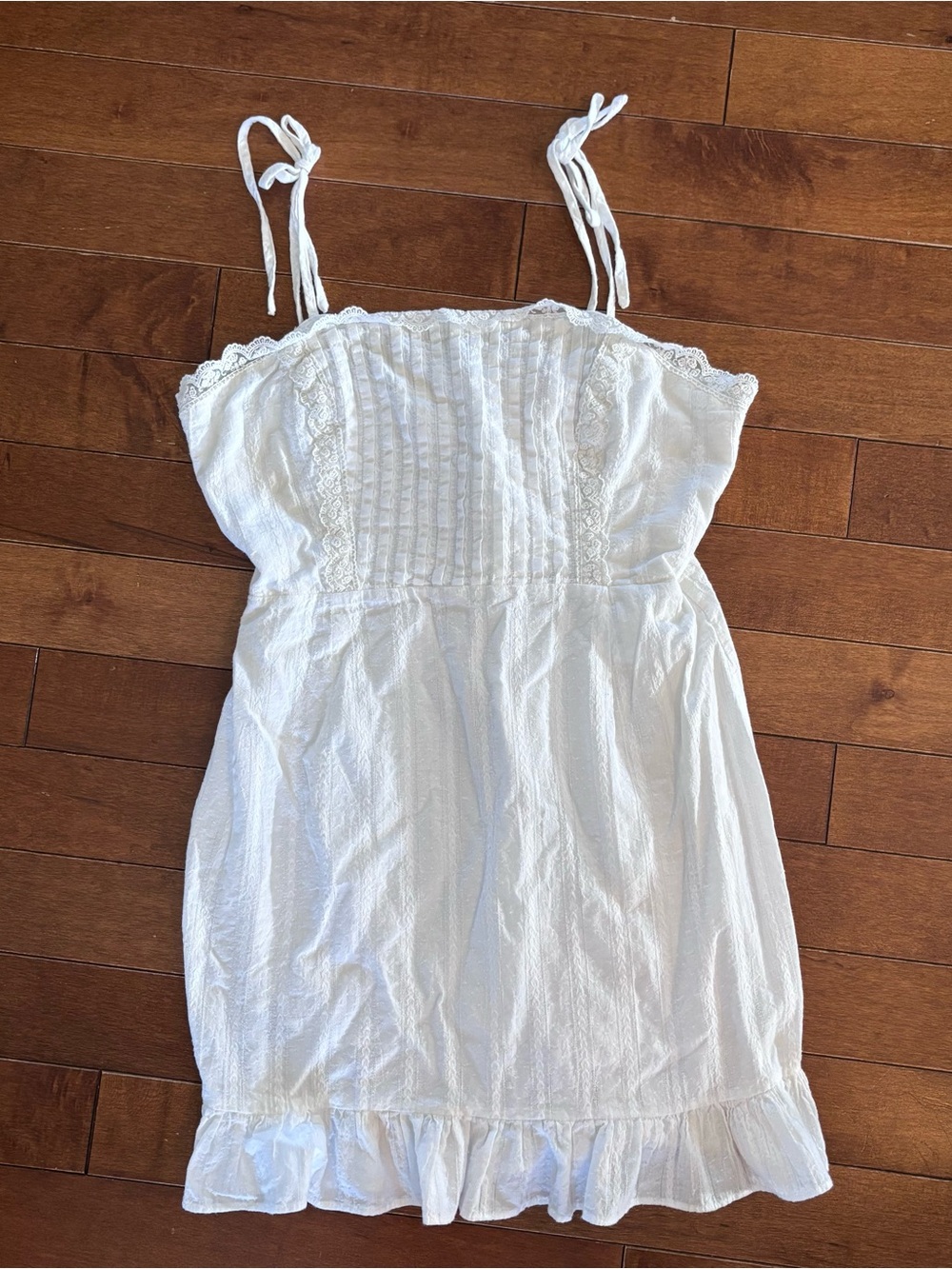 Showpo White Lace-Trim Tie-Strap Mini Dress